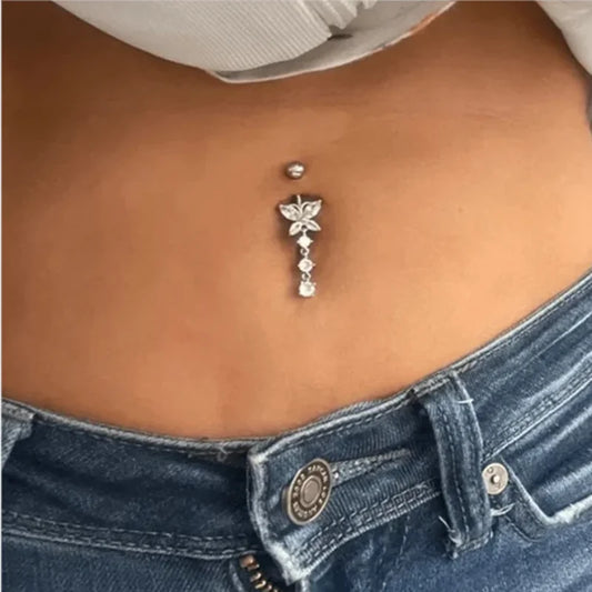 1PCS Stainless Steel CZ Belly Button